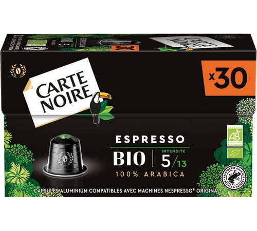 30 capsules compatibles Nespresso* Original - Espresso BIO - CARTE NOIRE