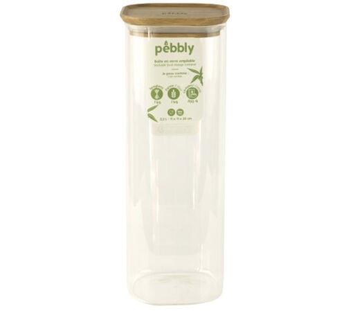 Bo&icirc;te de conservation carr&eacute;e - en verre et bambou 2.2L - PEBBLY
