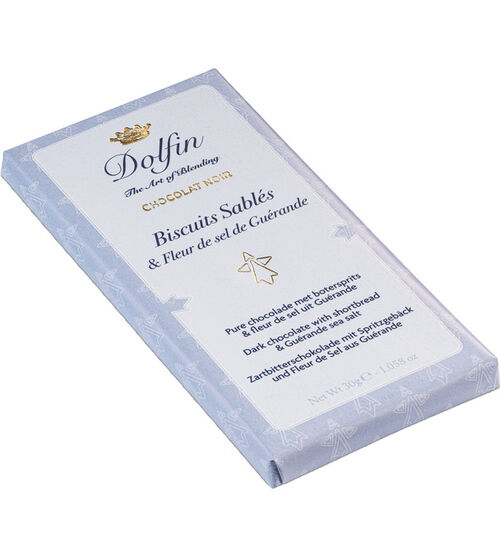 Tablette Chocolat Noir Biscuits Sabl&eacute;s Fleur de Sel de Gu&eacute;rande - 30 g - DOLFIN image number 1