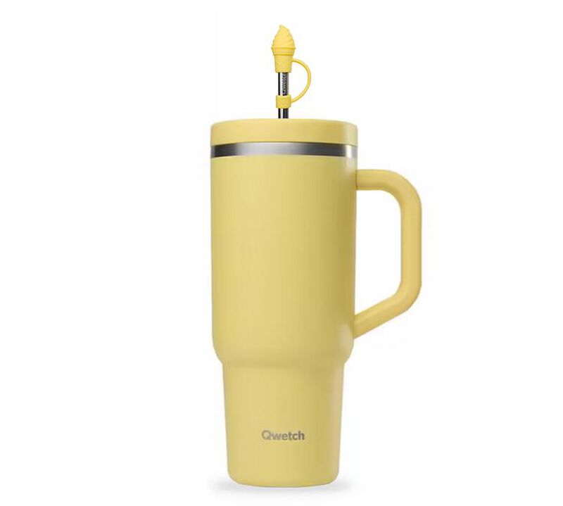 Gourde isotherme avec paille et embout - Travel cup jaune citron - 90 cl - QWETCH image number 0