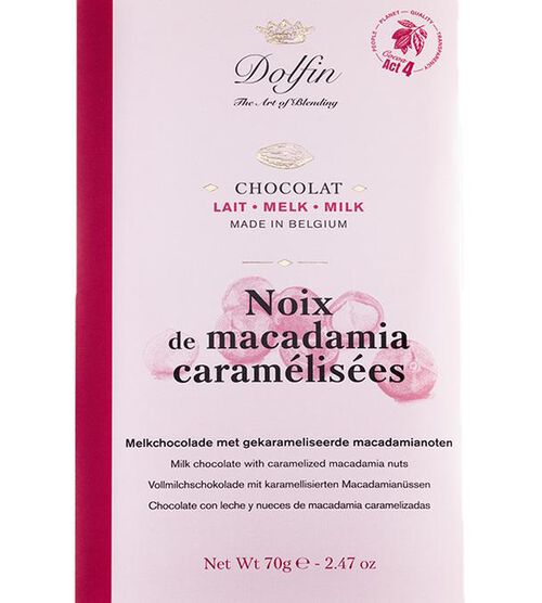 Dolfin Milk Chocolate Bar with Caramelised Macadamia Nuts - 70g
