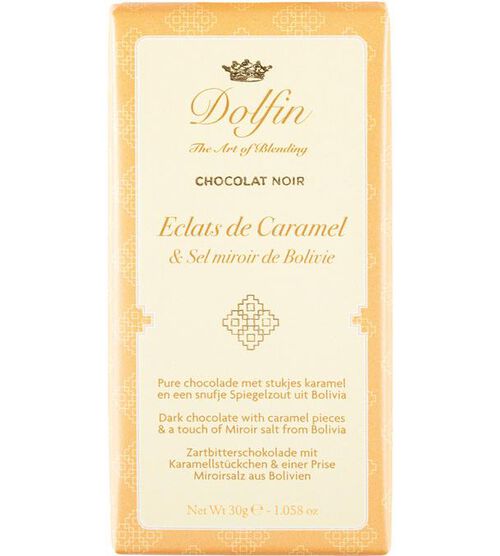 Dolfin Dark Chocolate with Caramel Chips, Mirror Salt from Bolivia - 30g