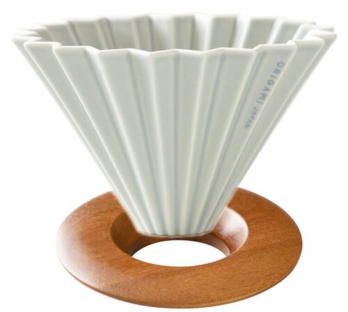 Origami Dripper M in Matte Gray + Wooden Holder