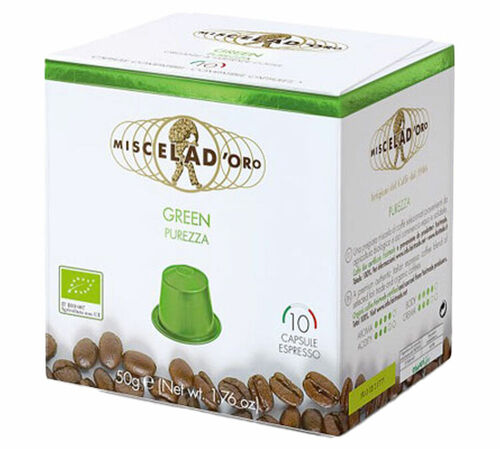 10 Nespresso* Original Compatible Capsules Green Purezza Organic &ndash; MISCELA D'ORO