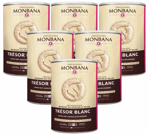 Lot 6 bo&icirc;tes Chocolat Blanc Poudre Tr&eacute;sor de Chocolat - Vrac 6 x 500 kg - MONBANA