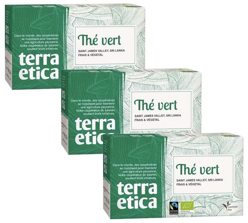 Pack Th&eacute; Vert du Sri Lanka Bio & Equitable - 3 x 20 sachets - TERRA ETIKA image number 0