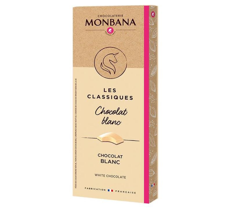 Tablette Chocolat Blanc Vanille - 80 g - MONBANA image number 0