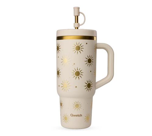 Gourde isotherme avec paille Travel cup &Eacute;vasion sable - 90 cl - QWETCH