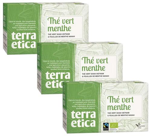 Pack Th&eacute; Vert Menthe Bio & Equitable - 3 x 20 sachets - TERRA ETICA