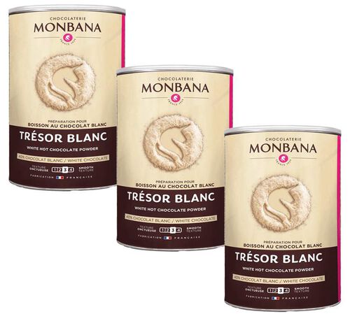 Lot Bo&icirc;tes Chocolat Blanc Poudre Tr&eacute;sor de Chocolat - 3 x 500 g - MONBANA