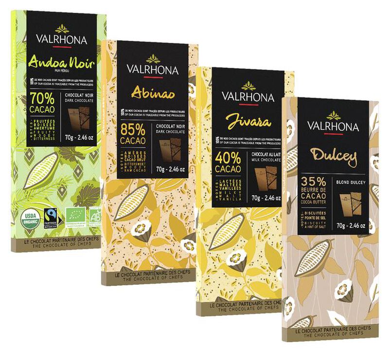 Lot 4 Tablettes Chocolat Noir Lait Blanc Dulcey - 4 x 70 g - VALRHONA image number 0