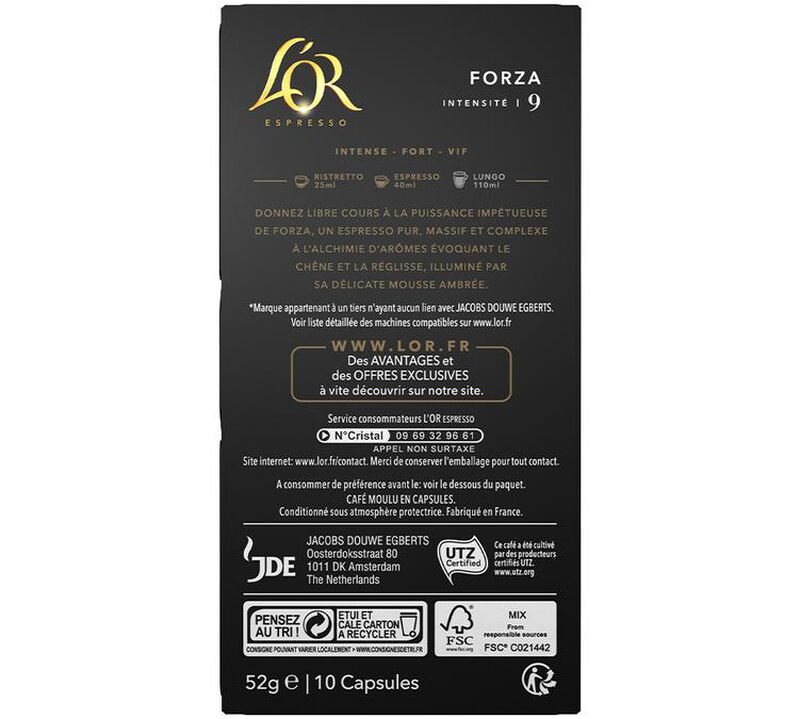 10 Nespresso* Original Compatible Capsules Forza &ndash; L'OR ESPRESSO image number 1