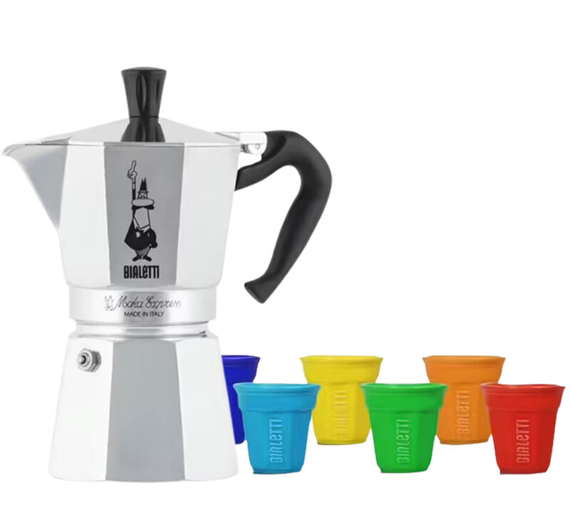 Bialetti Moka Express 6-cup Moka Pot + 6 Bicchierini cups image number 0