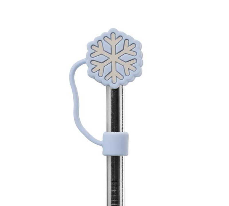 Pastel blue snowflake straw tip for travel cup by Qwetch image number 1