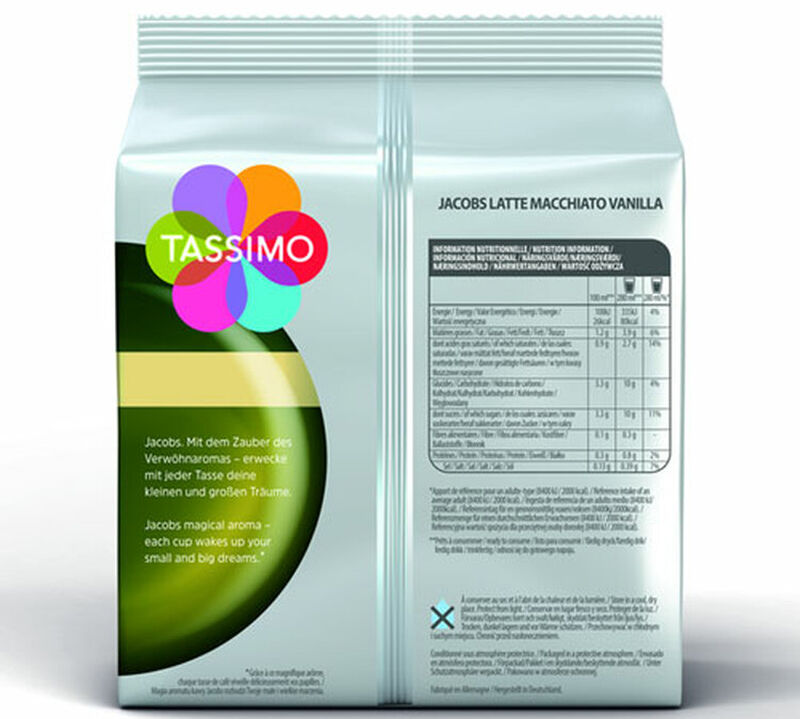 Tassimo Jacobs Latte Macchiato Vanilla Coffee Pods x 8 T-Discs image number 1
