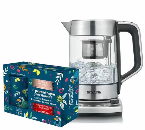 Th&eacute;i&egrave;re en verre 1,7 L SEVERIN WK 3422 + Coffret th&eacute; COMPTOIR FRAN&Ccedil;AIS DU TH&Eacute; OFFERT