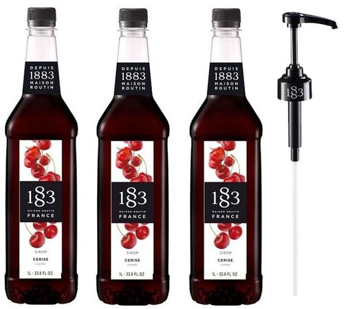 Lot de 3 Sirops Cerise - Bouteille Plastique - 3x1L + Pompe doseuse 1883 ROUTIN