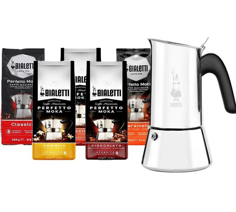 Bialetti pack with Italian coffee maker 6 cups + assortment of 5 packs of ground coffee (250g) image number 0