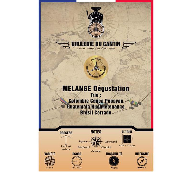 250 g - Caf&eacute; en grain - M&eacute;lange D&eacute;gustation 100% Arabica - BR&Ucirc;LERIE DU CANTIN image number 1