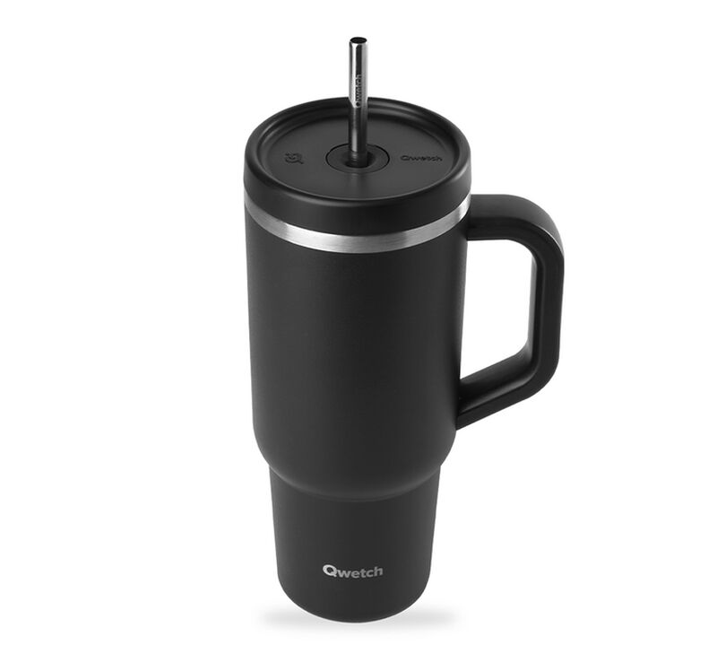 Gourde isotherme avec paille Travel cup noir - 90 cl - QWETCH image number 1