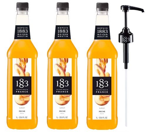 Sirop 1883 Routin P&ecirc;che - Bouteille plastique - 3 x 1L + Pompe doseuse 1883 ROUTIN