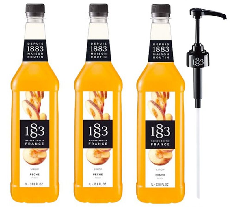 Sirop 1883 Routin P&ecirc;che - Bouteille plastique - 3 x 1L + Pompe doseuse 1883 ROUTIN image number 0