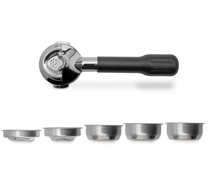 LELIT 57mm double spout brass portafilter + 3 filter baskets (1 cup, 2 cups & ESE) image number 0