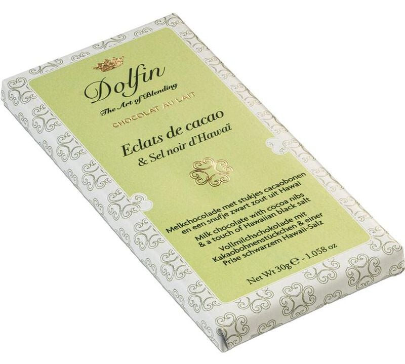 Tablette Chocolat au Lait &Eacute;clats de Cacao & Sel Noir d'Hawa&iuml; - 30 g - DOLFIN image number 1