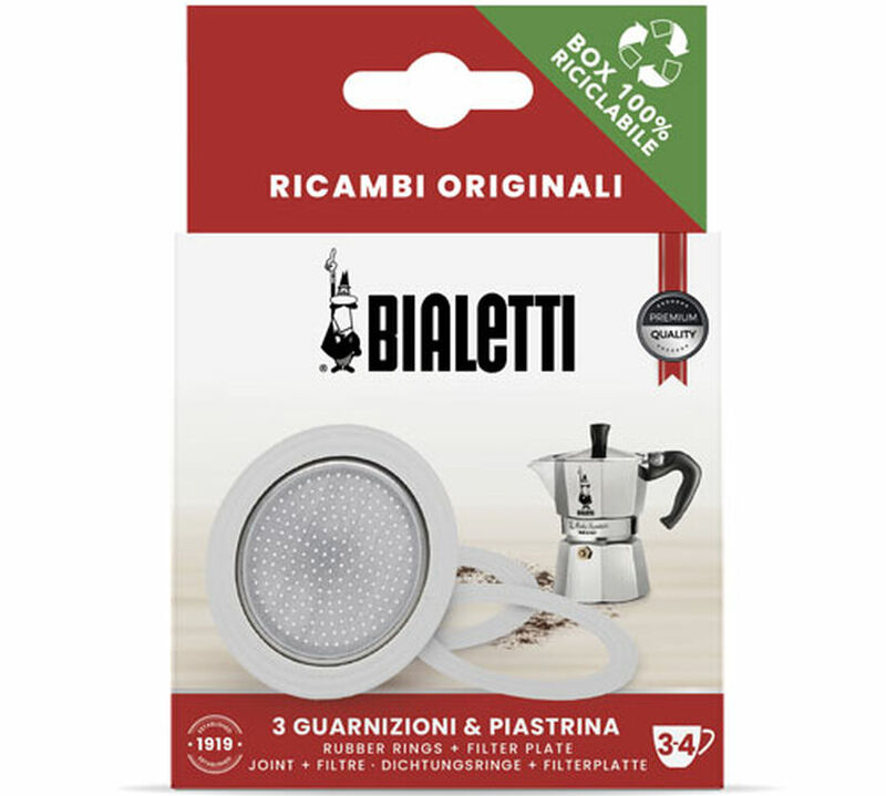 Set of 3 Bialetti joints + 1 filter for 3 to 4 cups aluminium moka pot image number 0