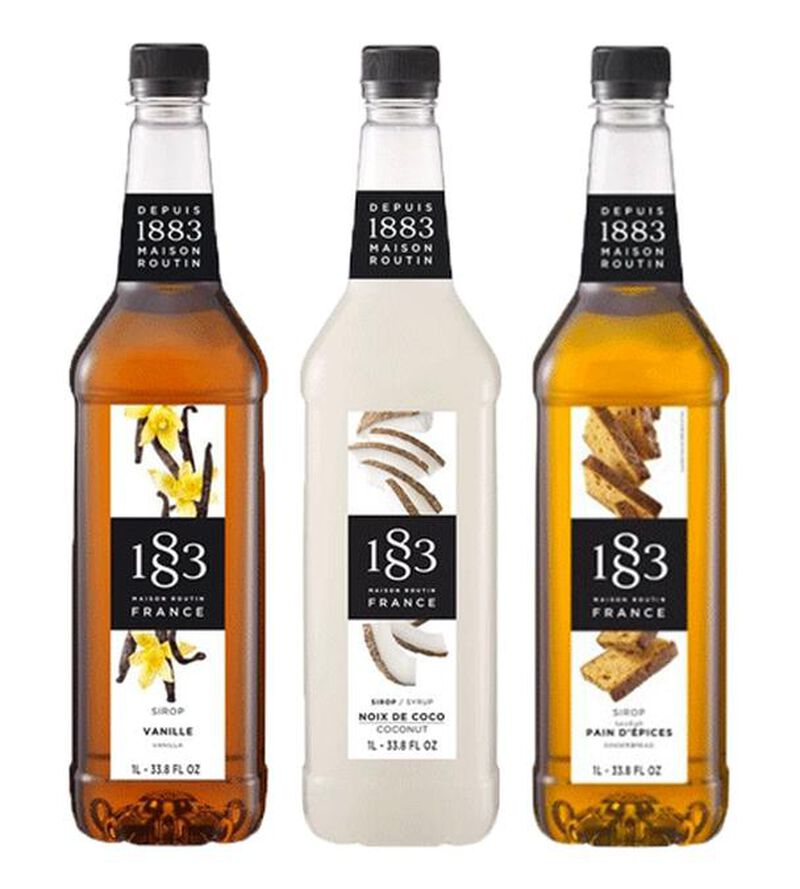 Lot de 3 Sirops 1883 Routin Vanille - Coco - Pain d'Epices - Bouteille Plastique - 3x1L image number 0