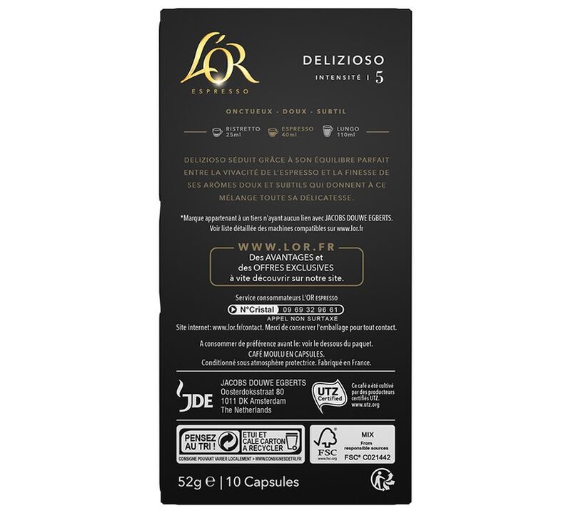 10 Nespresso* Original Compatible Capsules Delizioso &ndash; L'OR ESPRESSO image number 1