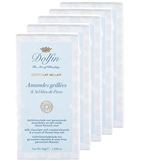 Lot 5 Tablettes Chocolats au Lait Amandes Grill&eacute;es & Sel Bleu de Perse - 5 x 30 g - DOLFIN