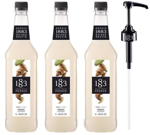Sirop Orgeat - Bouteille plastique - 3 x 1L + Pompe doseuse 1883 ROUTIN