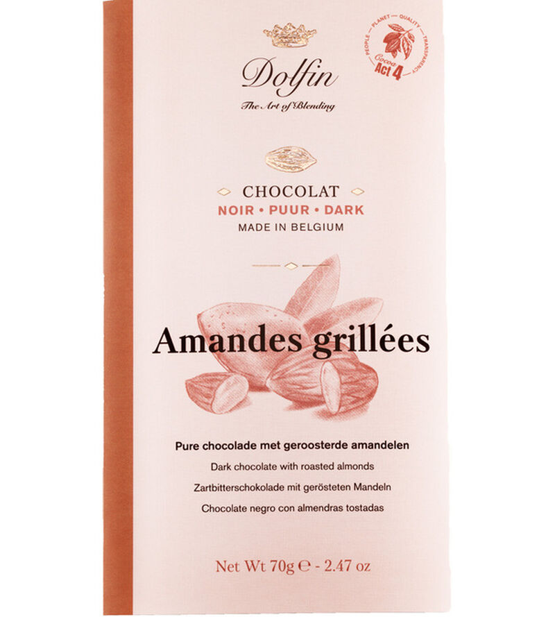 Tablette Chocolat Noir 60% & Amandes Grill&eacute;es - 70 g - DOLFIN image number 0