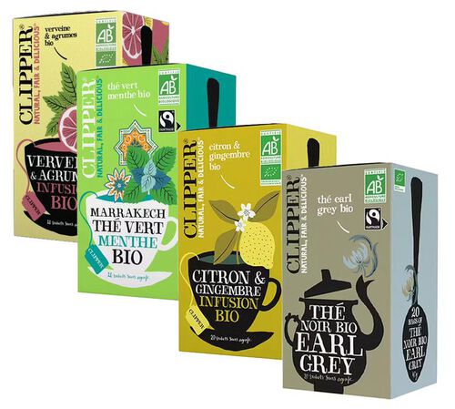 Assortiment Th&eacute; Vert, Th&eacute; Noir, Infusion Bio - 4 x 20 sachets - CLIPPER