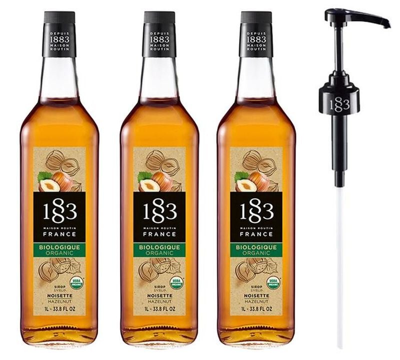 Sirop Noisette Bio - Bouteille verre 3x1L  + pompe doseuse 1883 ROUTIN image number 0
