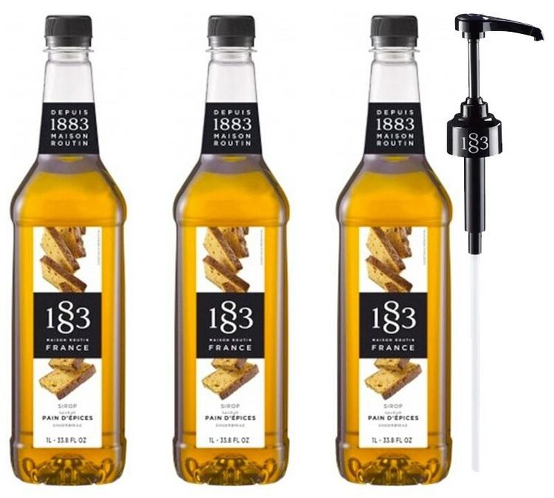 Lot de 3 Sirops 1883 Pain d'&eacute;pices- Bouteille Plastique - 3x1L + Pompe doseuse - ROUTIN image number 0