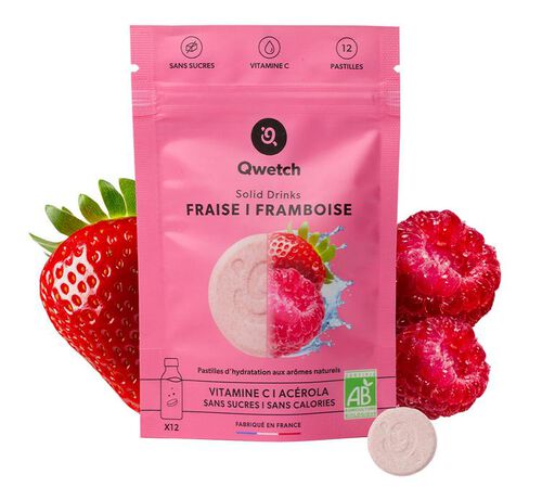 Solid drinks fraise et framboise bio - 12 pastilles - QWETCH