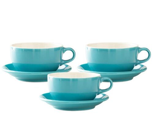 3 tasses Latte Bowl et sous-tasses turquoise 25 cl - ORIGAMI