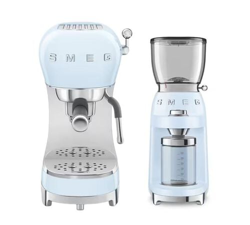 Machine expresso SMEG ECF02PBEU + Moulin &agrave; caf&eacute; SMEG CGF11PBEU