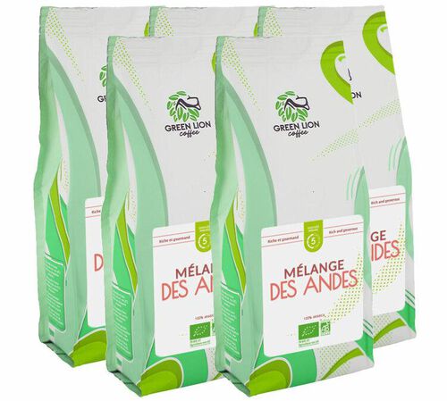 Green Lion Coffee - Caff&egrave; in grani Bio - Uso professionale - Le M&eacute;lange des Andes - 5 kg