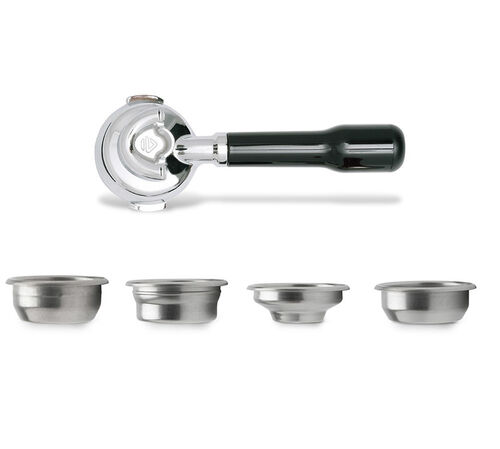 LELIT 58mm double spout brass portafilter + 2 filter baskets (1 cup & 2 cups)