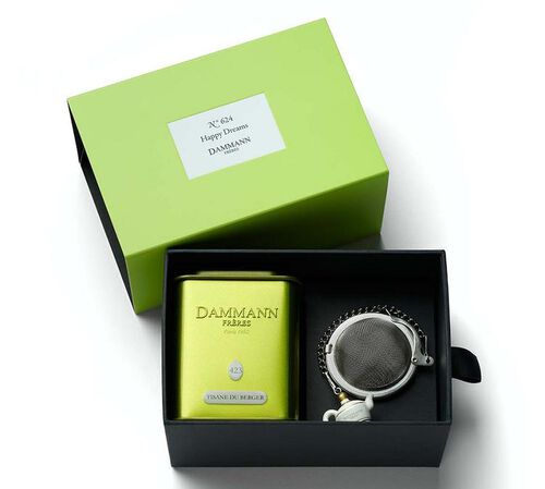 Coffret infusion Happy Dreams - Bo&icirc;te vrac 50g + boule &agrave; th&eacute; - DAMMANN FR&Egrave;RES image number 1