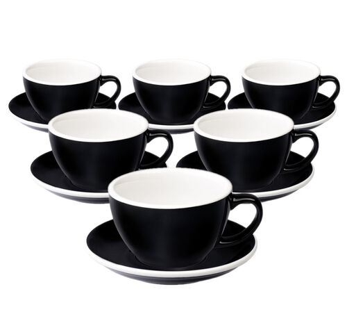 6 Tasses Caf&eacute; Latte et sous-tasses Egg 30cl Black - Loveramics