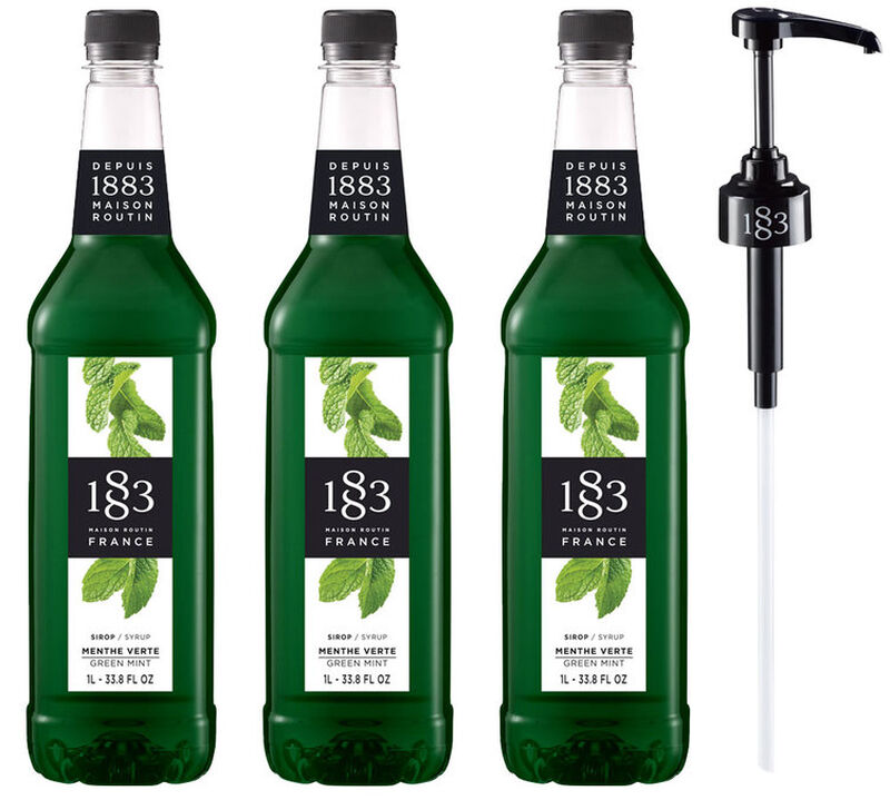 Lot sirop Menthe Verte - Bouteille Plastique - 3 x 1L + Pompe doseuse - 1883 ROUTIN image number 0