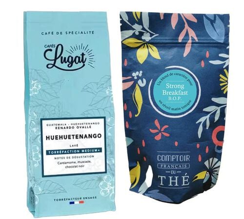 Pack Petit-D&eacute;jeuner Huehuetenango - CAF&Eacute;S LUGAT+ Th&eacute; Strong Breakfast - COMPTOIR FRANCAIS DU TH&Eacute;
