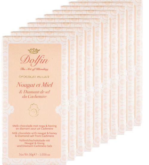 Lot 10 Tablettes Chocolat au Lait Nougat Miel & Diamant de Sel du Cachemire - 10 x 30 g - DOLFIN