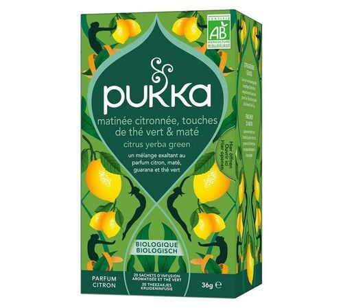 Infusion Matin&eacute;e Citronn&eacute;e touches de th&eacute; vert et mat&eacute; Bio - 20 sachets - PUKKA