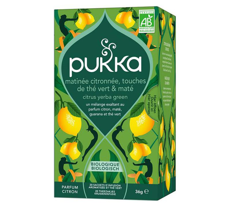 Infusion Matin&eacute;e Citronn&eacute;e touches de th&eacute; vert et mat&eacute; Bio - 20 sachets - PUKKA image number 0