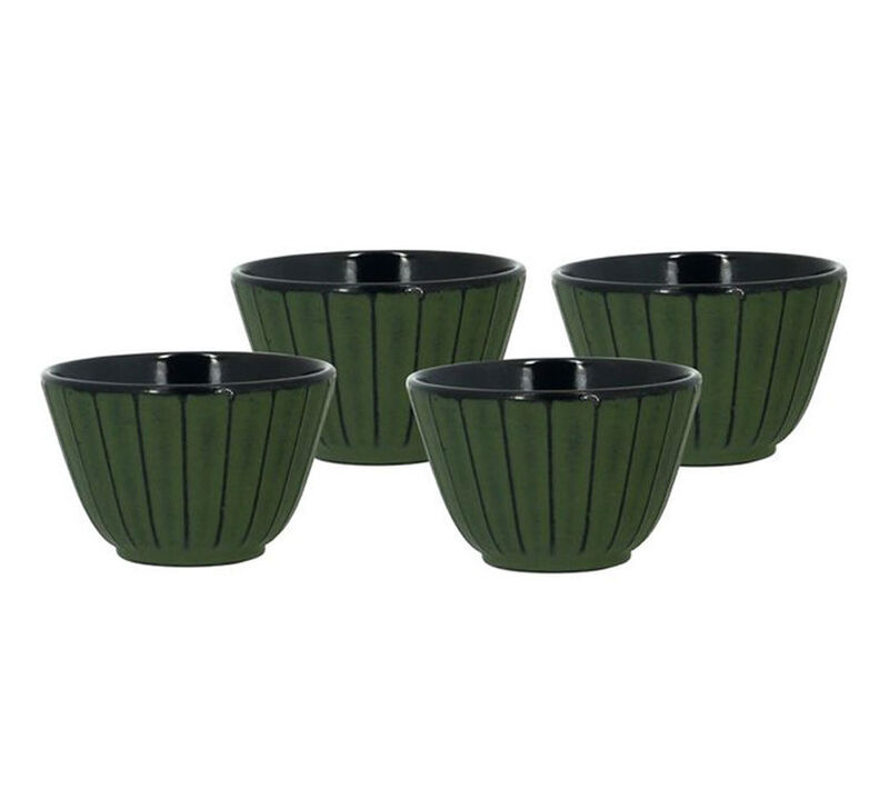 Set of 4 green cast iron cups - 12cl image number 0